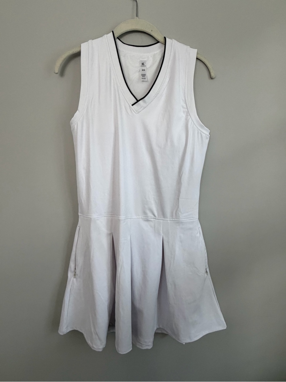 White Sleeveless V-Neck Tennis Dress with Black Trim